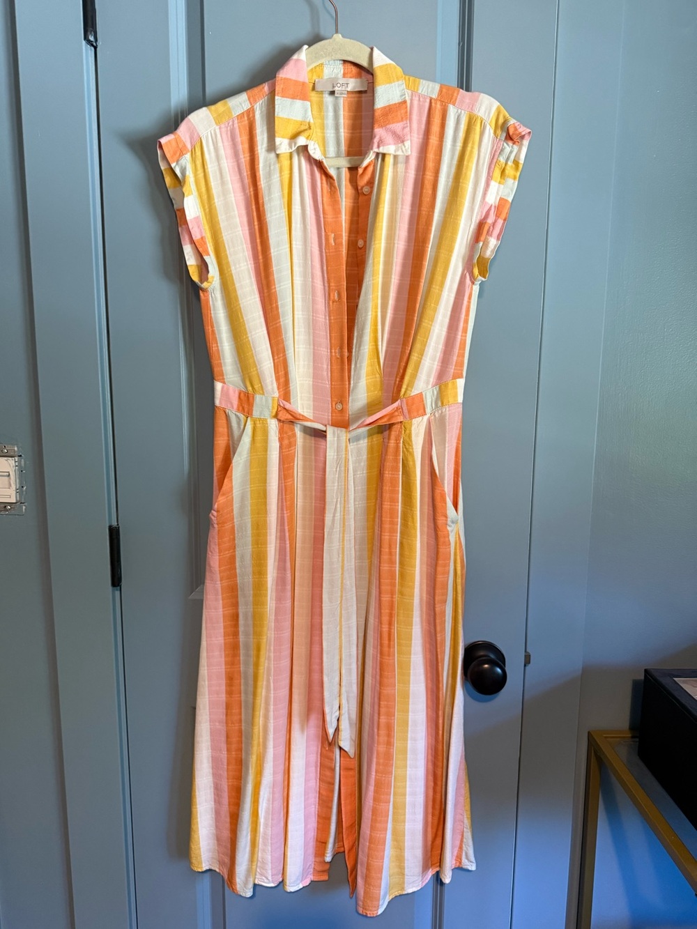 LOFT Pink Orange Yellow Striped Dress